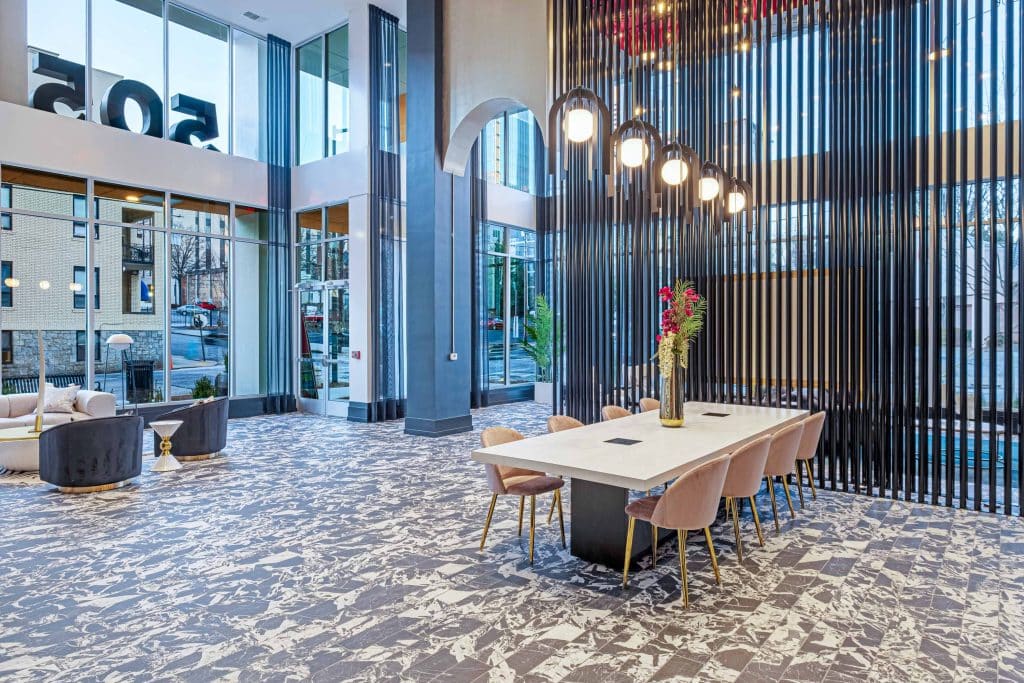 Furnished office space with table and chairs