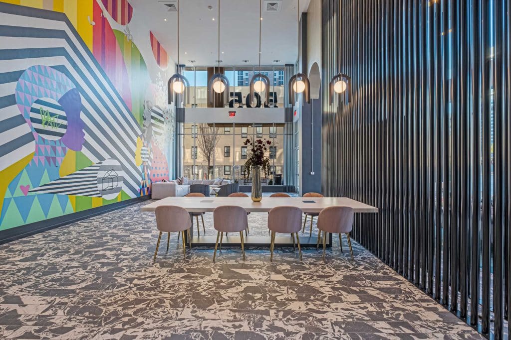 Furnished office space with table and chairs